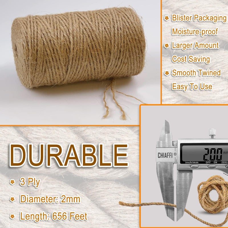 CHIAFFI 656 Feet 3Ply Jute Twine String  2mm Natural Brown Thick Twine Rope for Crafts  Gardening  Tomato  Climbing Plant  Tie Floristry  Gift Wrapping Packing  Christmas  Wedding Decor - Image 2